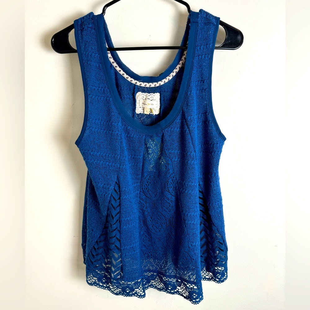 Meadow Rue Anthropologie Cobalt Crochet Lace Tank Top L
